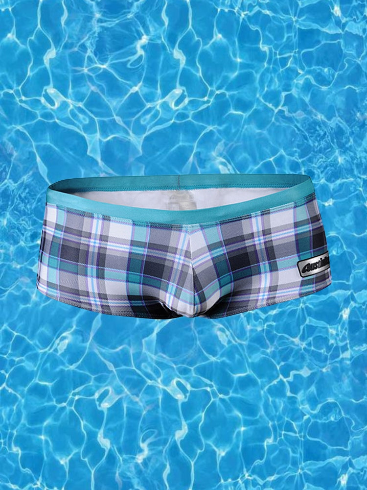Men's Plaid Print Quick-Dry Low-Rise Swim Shorts & Trunks | dmunderwear