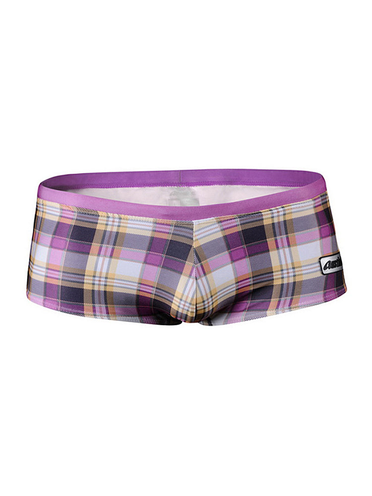Men's Plaid Print Quick-Dry Low-Rise Swim Shorts & Trunks | dmunderwear detail image 14