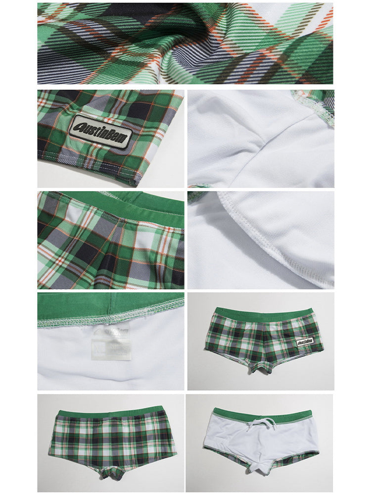 Men's Plaid Print Quick-Dry Low-Rise Swim Shorts & Trunks | dmunderwear detail image 6