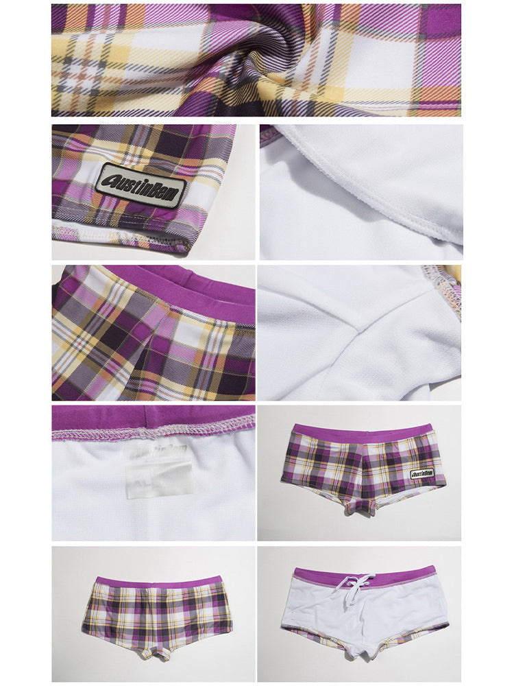 Men's Plaid Print Quick-Dry Low-Rise Swim Shorts & Trunks | dmunderwear detail image 7