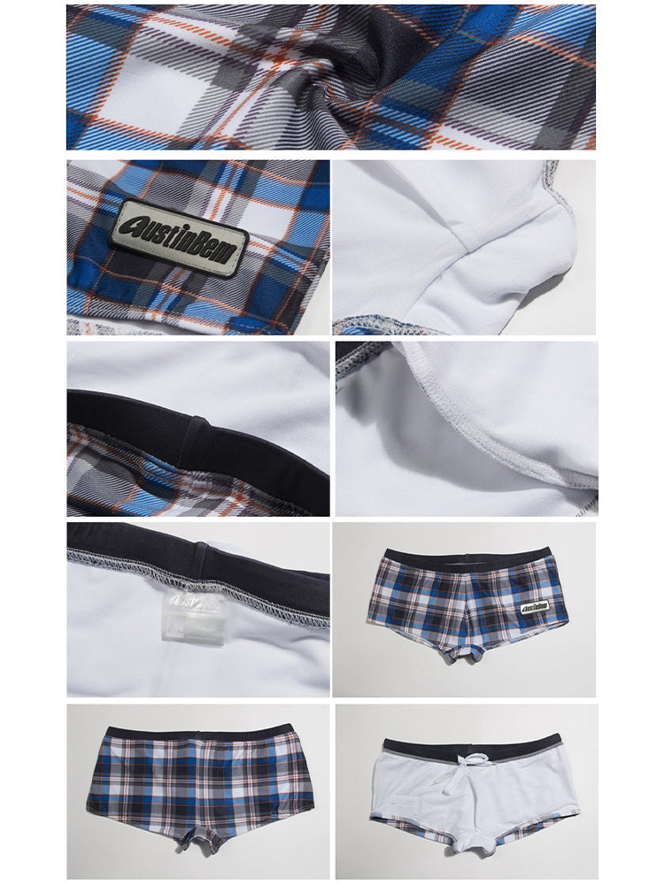 Men's Plaid Print Quick-Dry Low-Rise Swim Shorts & Trunks | dmunderwear detail image 9