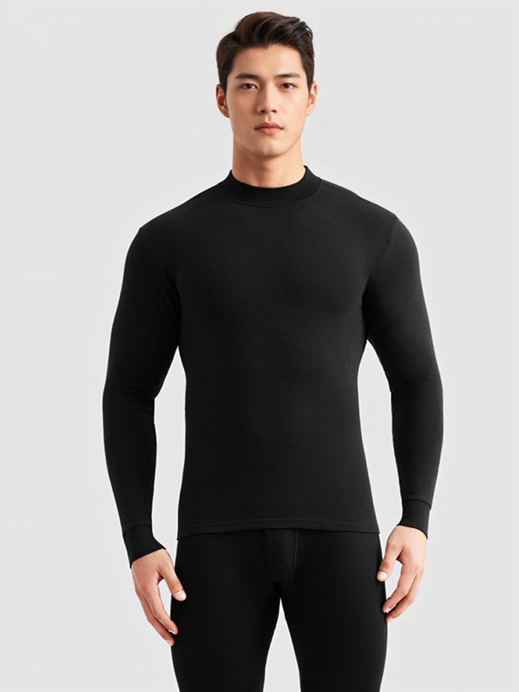 Men's Pure Cotton Mid-Neck Thin Base-Layer Seamless Comfort Thermal Sets | dmunderwear