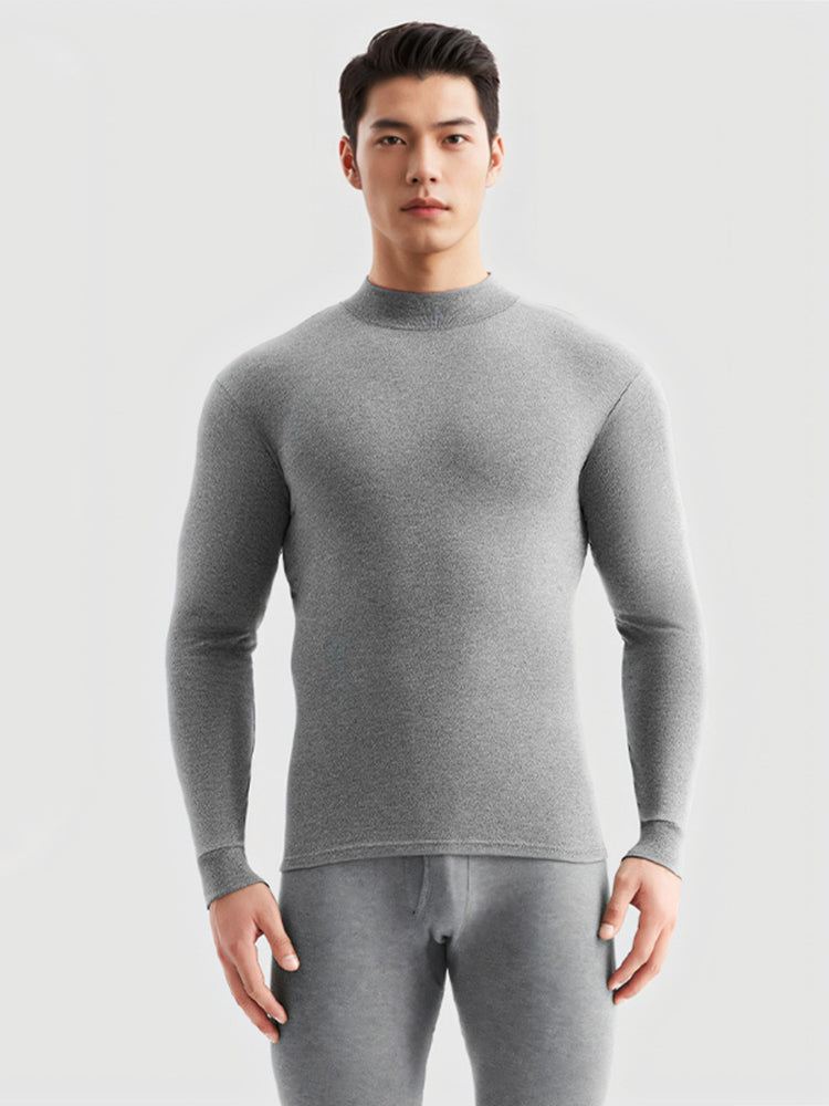 Men's Pure Cotton Mid-Neck Thin Base-Layer Seamless Comfort Thermal Sets | dmunderwear detail image 10