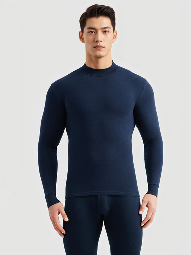 Men's Pure Cotton Mid-Neck Thin Base-Layer Seamless Comfort Thermal Sets | dmunderwear detail image 12