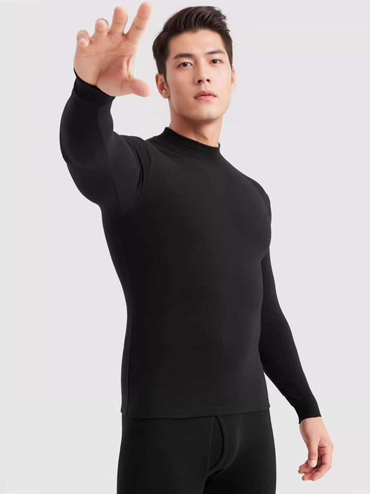 Men's Pure Cotton Mid-Neck Thin Base-Layer Seamless Comfort Thermal Sets | dmunderwear detail image 7