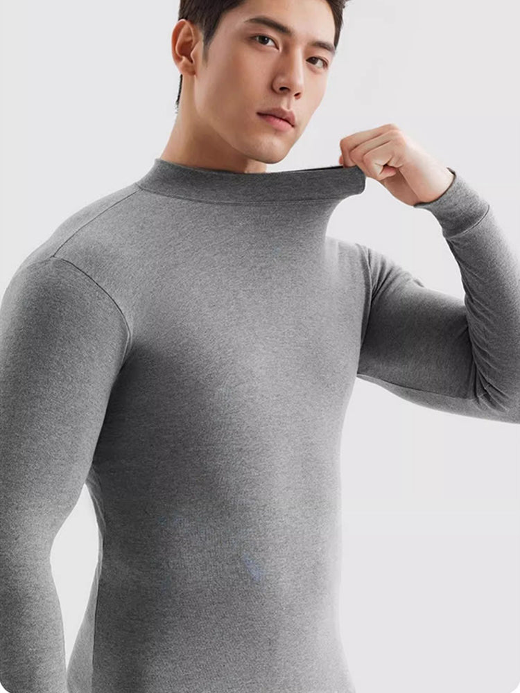 Men's Pure Cotton Mid-Neck Thin Base-Layer Seamless Comfort Thermal Sets | dmunderwear detail image 8