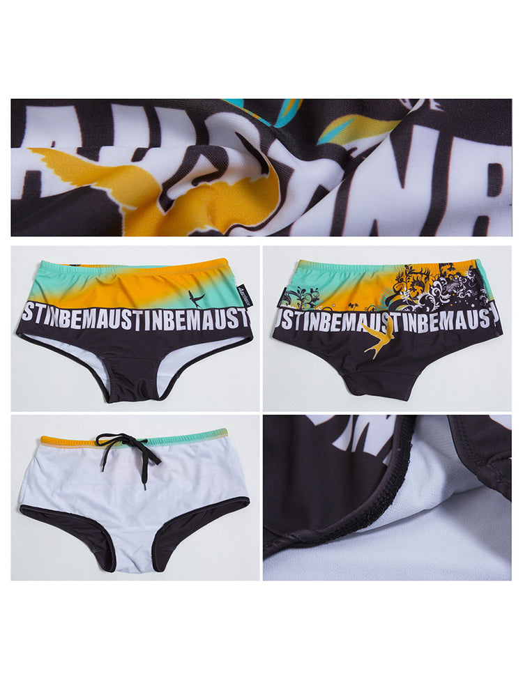 Men's Quick-Dry Low-Rise Alphabet Print Swim Briefs | dmunderwear detail image 14