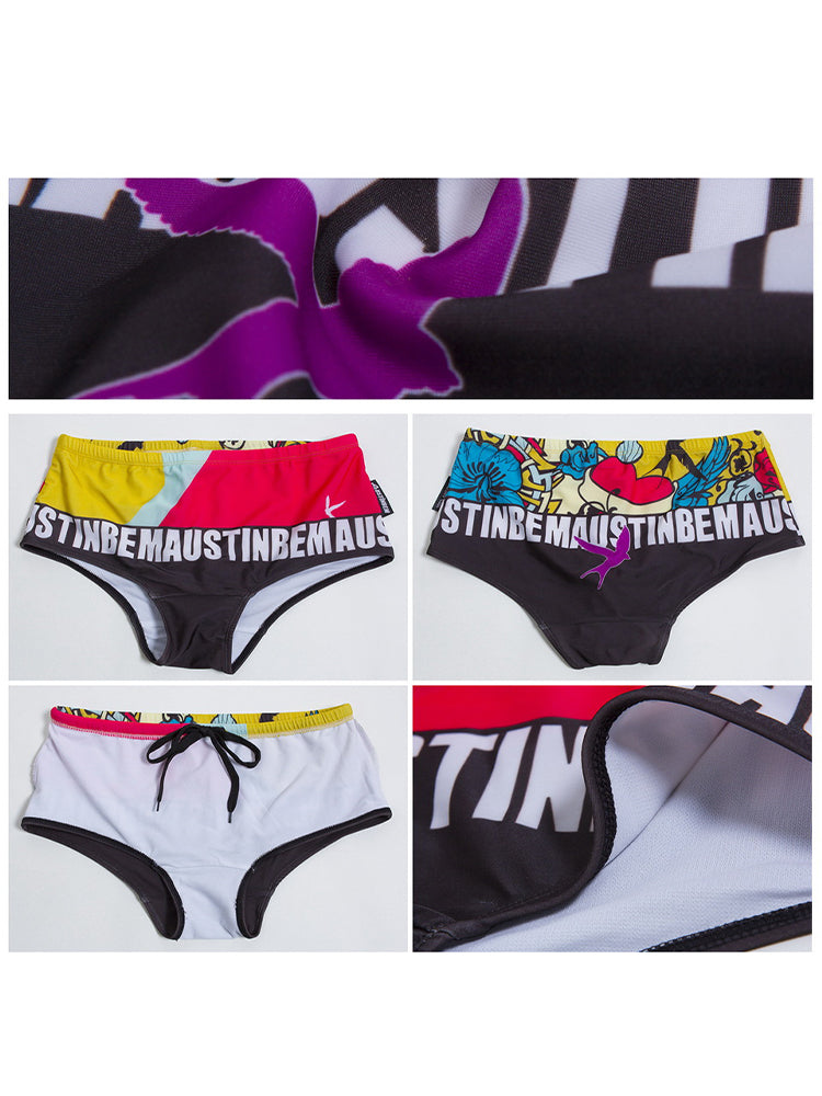 Men's Quick-Dry Low-Rise Alphabet Print Swim Briefs | dmunderwear detail image 15