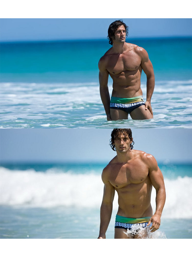 Men's Quick-Dry Low-Rise Alphabet Print Swim Briefs | dmunderwear detail image 4