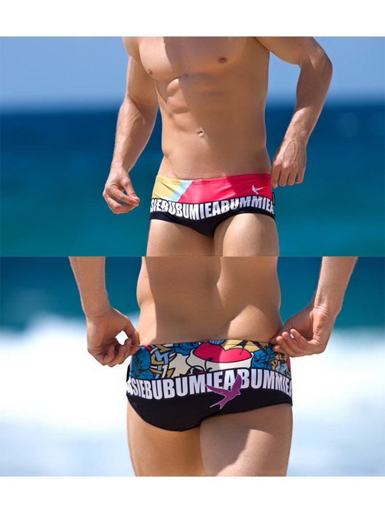 Men's Quick-Dry Low-Rise Alphabet Print Swim Briefs | dmunderwear detail image 5