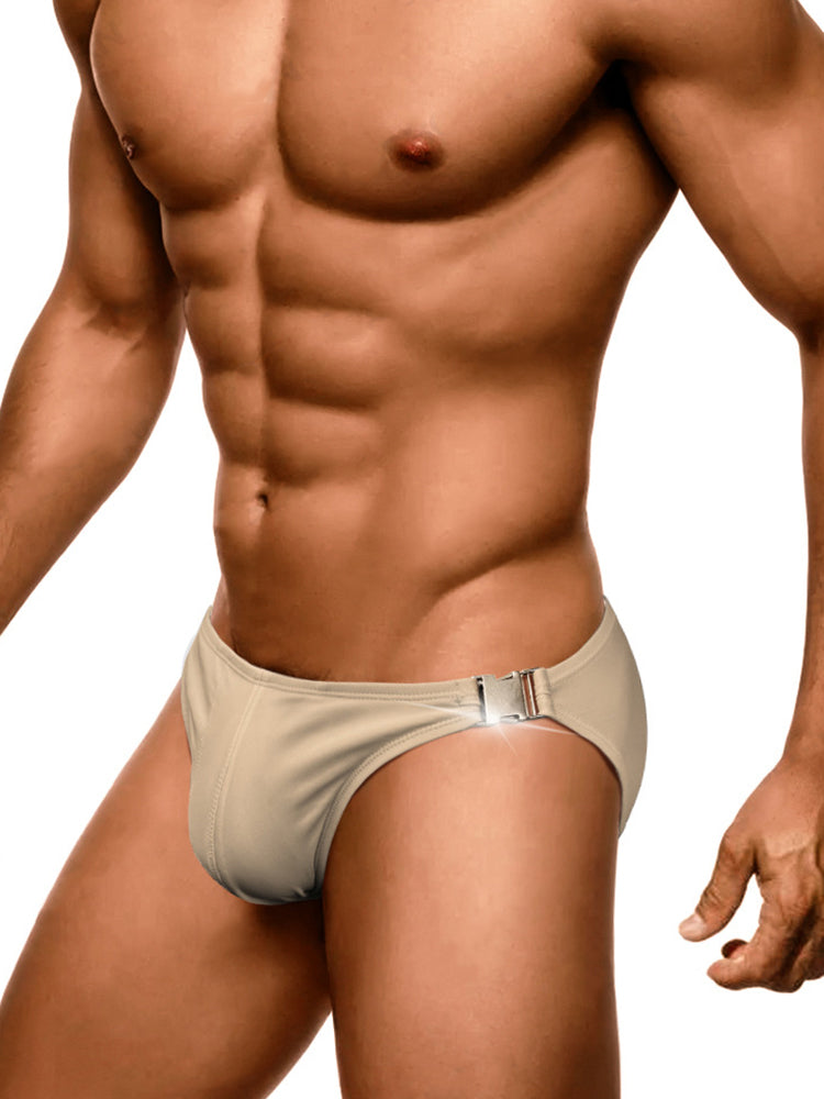 Men's Quick-Dry Odor-Control Solid Color Side Snap Swim Briefs | dmunderwear detail image 14