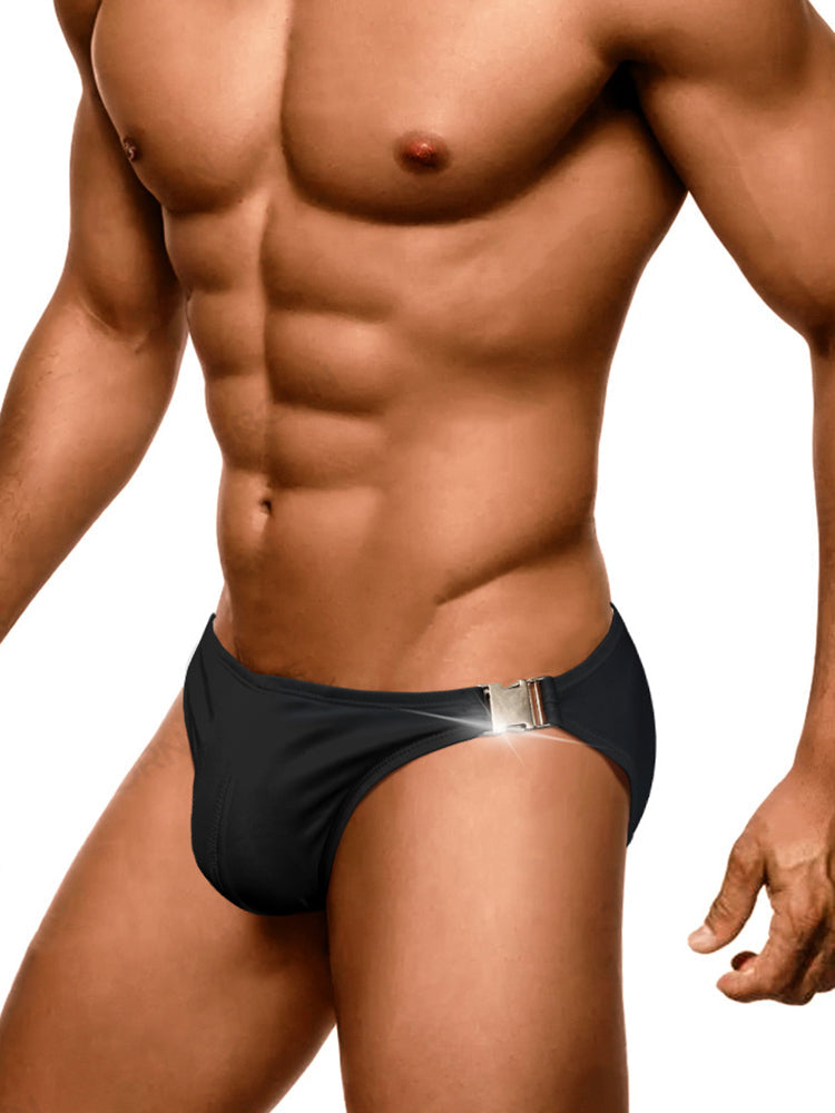 Men's Quick-Dry Odor-Control Solid Color Side Snap Swim Briefs | dmunderwear detail image 19