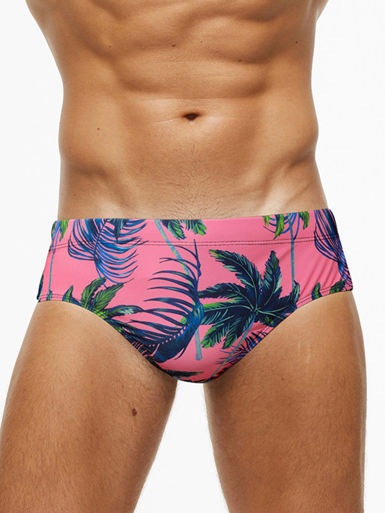 Men's Quick-Dry Printed UV Protection No-Slip Elastic Swim Briefs | dmunderwear detail image 15