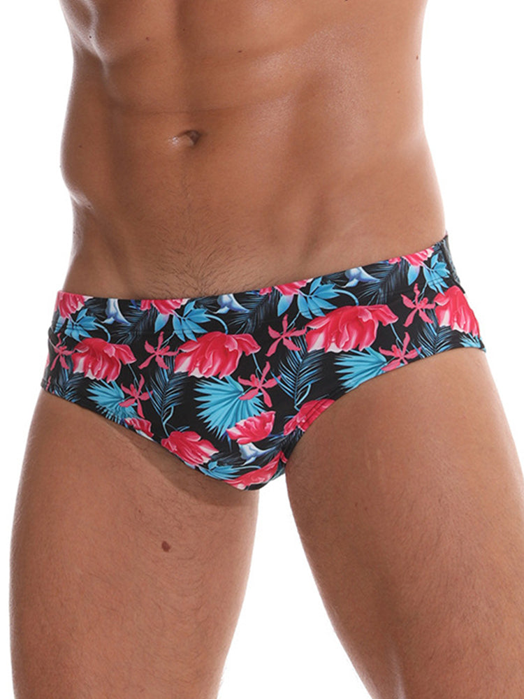 Men's Quick-Dry Printed UV Protection No-Slip Elastic Swim Briefs | dmunderwear detail image 16