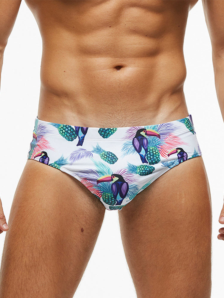 Men's Quick-Dry Printed UV Protection No-Slip Elastic Swim Briefs | dmunderwear detail image 17