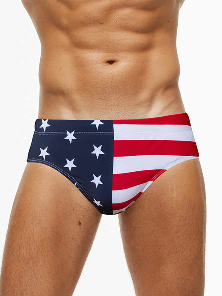 Men's Quick-Dry Printed UV Protection No-Slip Elastic Swim Briefs | dmunderwear detail image 19