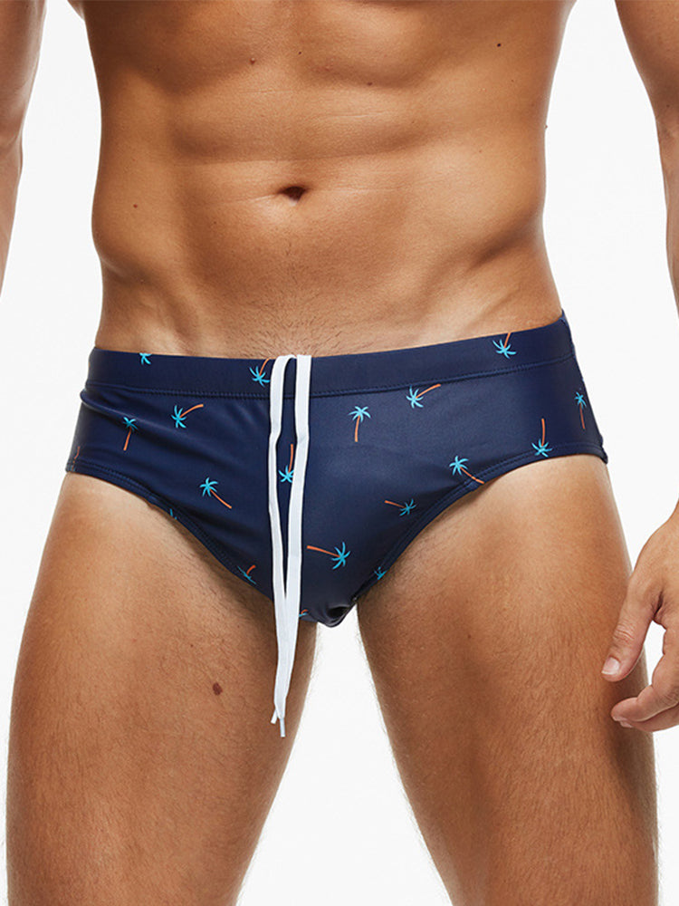Men's Quick-Dry Printed UV Protection No-Slip Elastic Swim Briefs | dmunderwear detail image 2