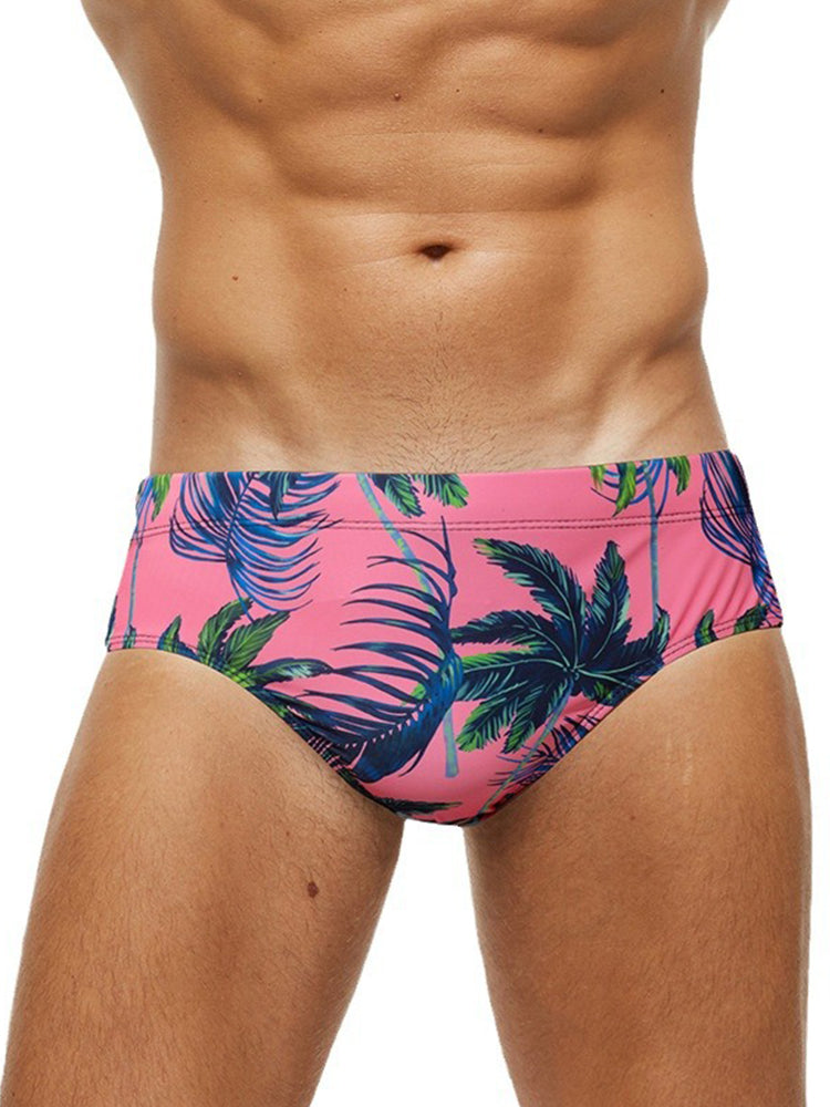 Men's Quick-Dry Printed UV Protection No-Slip Elastic Swim Briefs | dmunderwear detail image 3