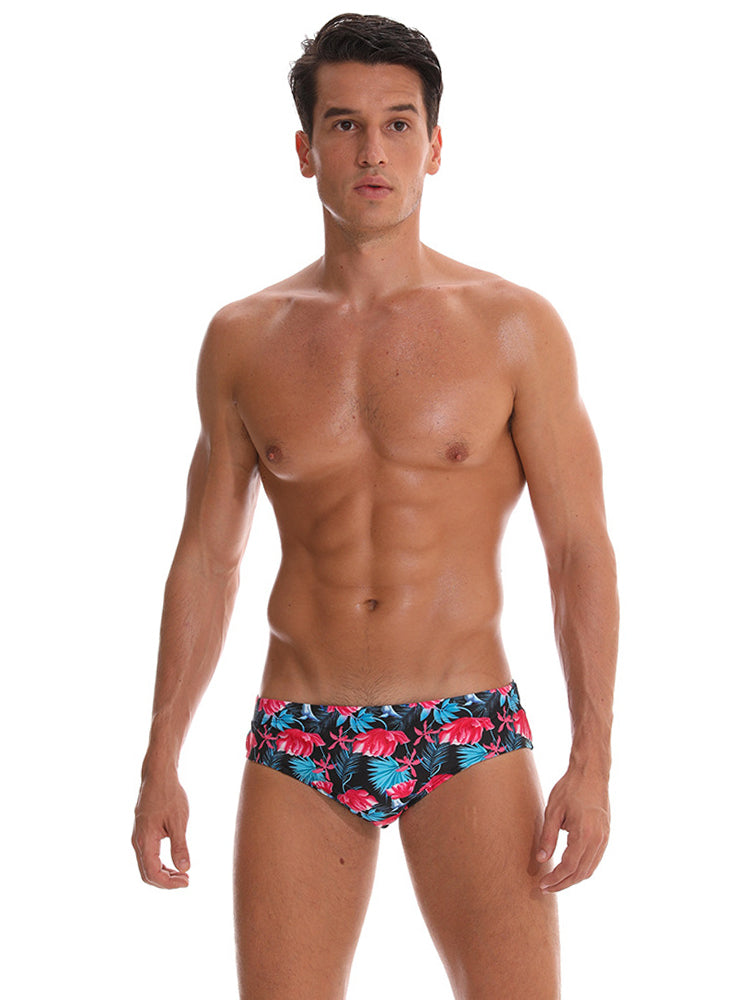 Men's Quick-Dry Printed UV Protection No-Slip Elastic Swim Briefs | dmunderwear detail image 9