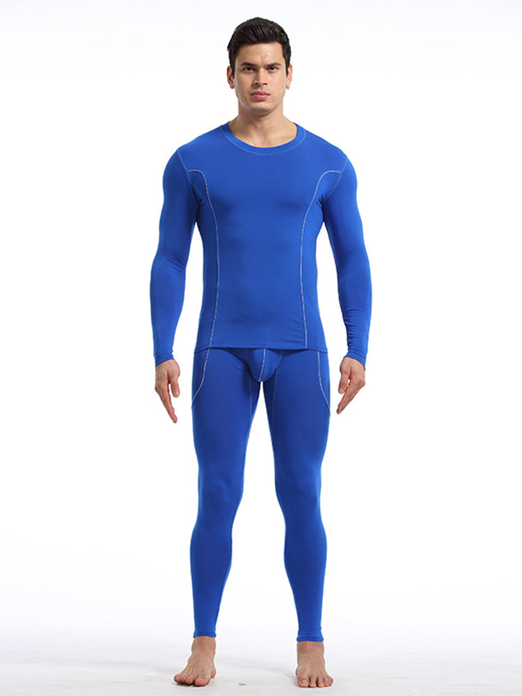 Men's Round Neck Solid Color Bamboo Fiber Thermal Underwear Set | dmunderwear detail image 12