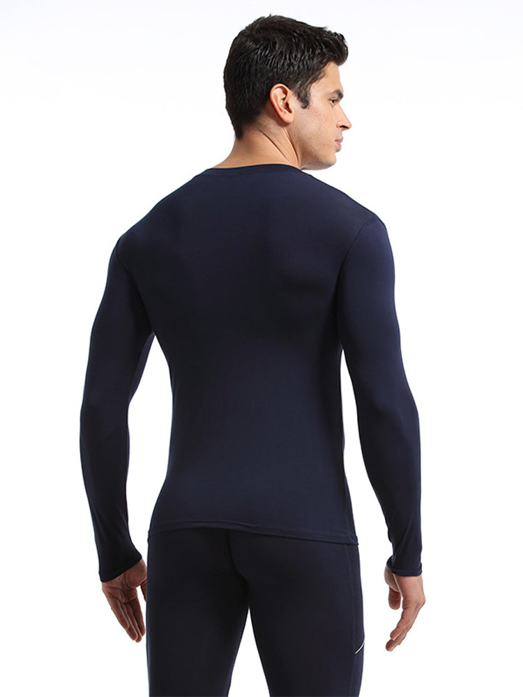 Men's Round Neck Solid Color Bamboo Fiber Thermal Underwear Set | dmunderwear detail image 13