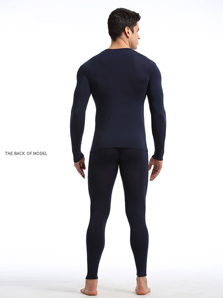 Men's Round Neck Solid Color Bamboo Fiber Thermal Underwear Set | dmunderwear detail image 15
