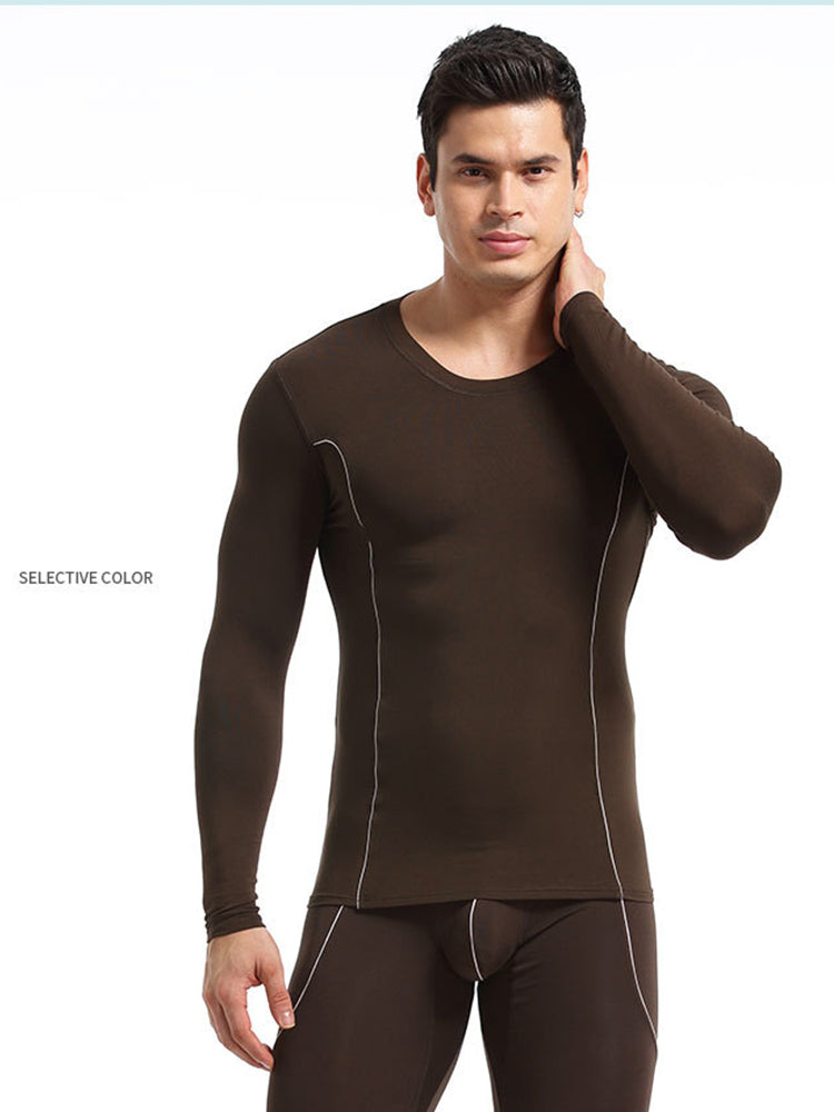 Men's Round Neck Solid Color Bamboo Fiber Thermal Underwear Set | dmunderwear detail image 16
