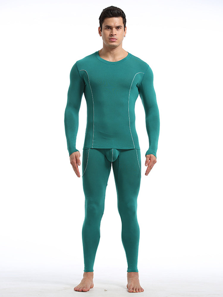Men's Round Neck Solid Color Bamboo Fiber Thermal Underwear Set | dmunderwear detail image 20