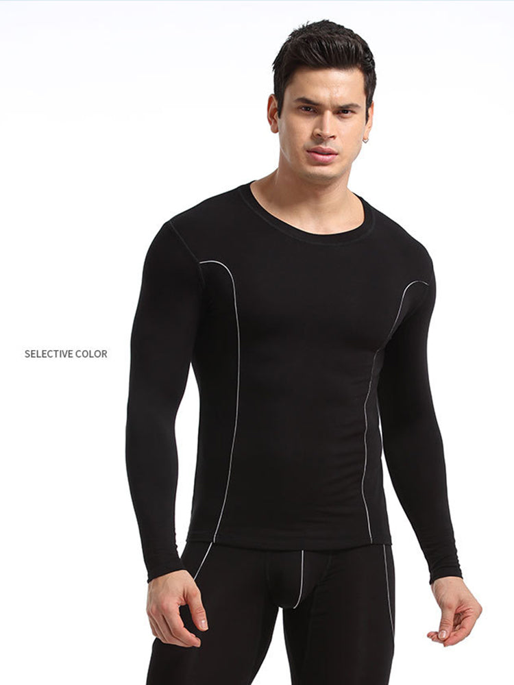Men's Round Neck Solid Color Bamboo Fiber Thermal Underwear Set | dmunderwear detail image 5