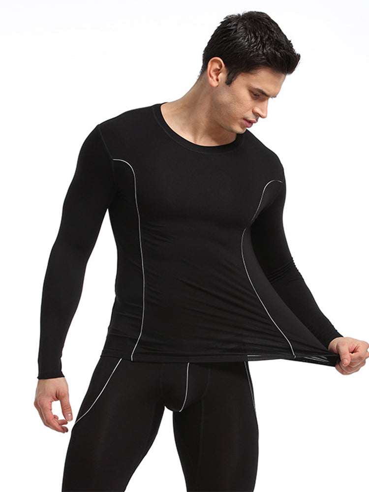 Men's Round Neck Solid Color Bamboo Fiber Thermal Underwear Set | dmunderwear detail image 6