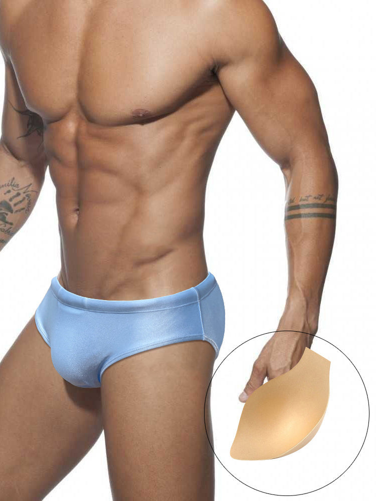 Men's Seamless Comfort Solid Color Shiny Swim Briefs | dmunderwear detail image 7