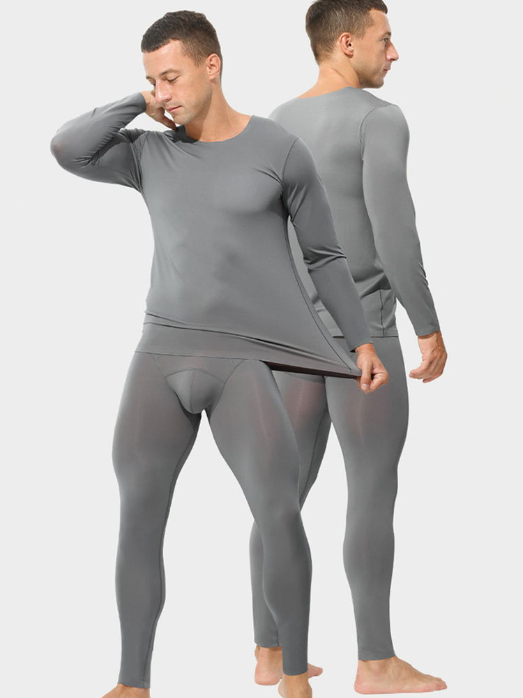 Men's Seamless Double-sided Round Neck Thermal Underwear Set | dmunderwear