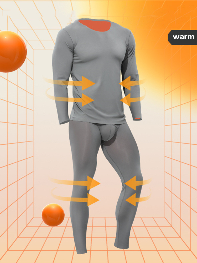 Men's Seamless Double-sided Round Neck Thermal Underwear Set | dmunderwear detail image 4