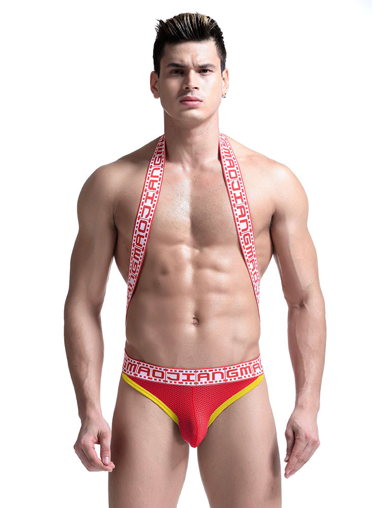 Men's Sexy Mesh U-convex Large Pouch Breathable Vest One-piece Suspender T-back | dmunderwear detail image 13