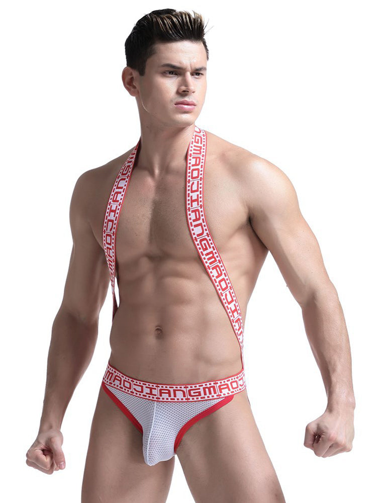 Men's Sexy Mesh U-convex Large Pouch Breathable Vest One-piece Suspender T-back | dmunderwear detail image 15