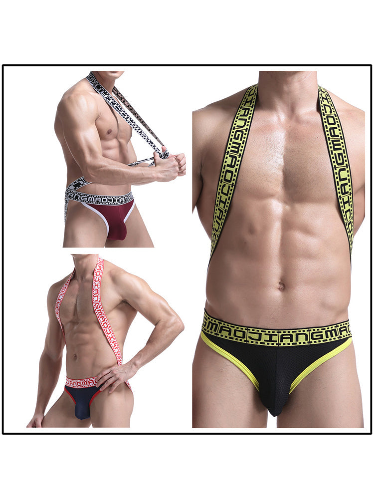 Men's Sexy Mesh U-convex Large Pouch Breathable Vest One-piece Suspender T-back | dmunderwear detail image 6