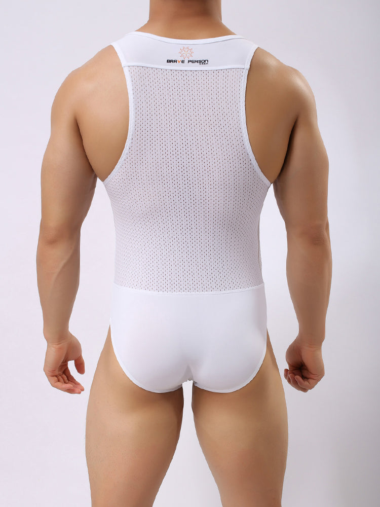 Mens Sexy Sheer Mesh Wrestling Bodysuit | dmunderwear detail image 2