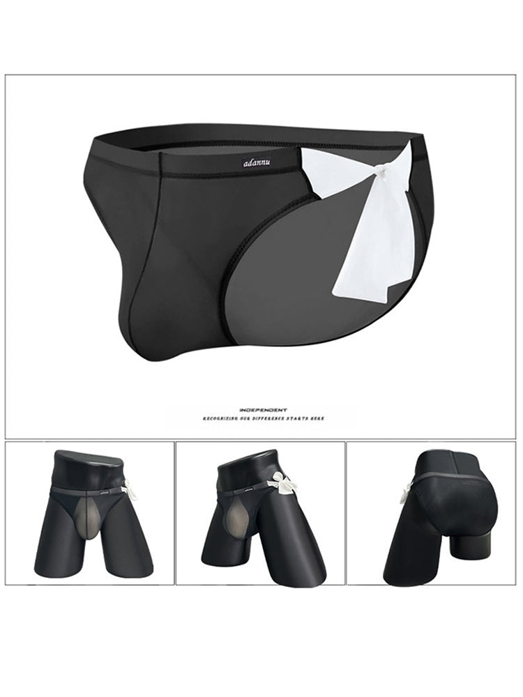 Men's Sexy Translucent Lace-up Briefs with Unfastened U-shaped Large Pouch | dmunderwear