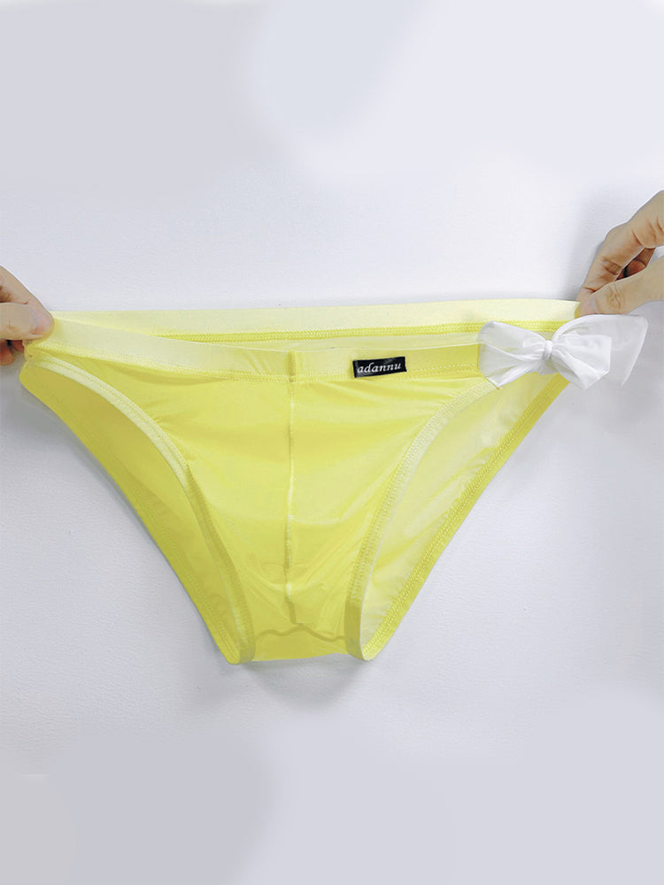 Men's Sexy Translucent Lace-up Briefs with Unfastened U-shaped Large Pouch | dmunderwear detail image 13