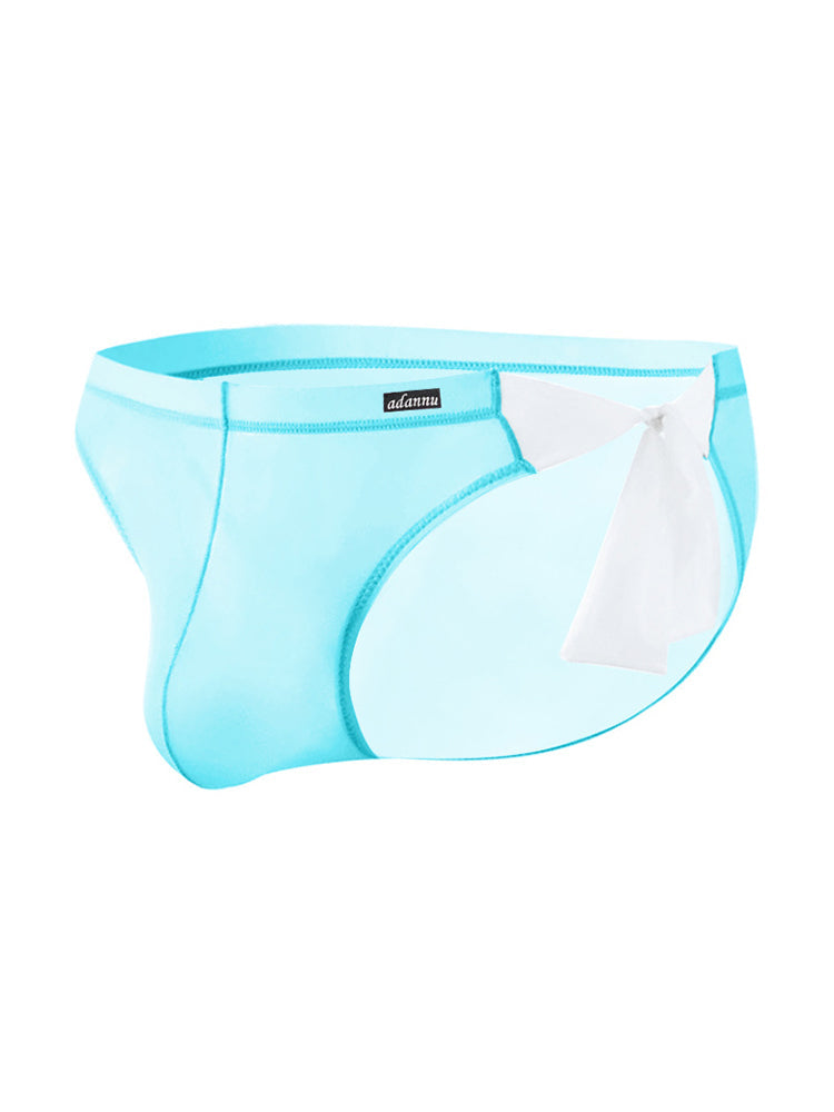 Men's Sexy Translucent Lace-up Briefs with Unfastened U-shaped Large Pouch | dmunderwear detail image 14