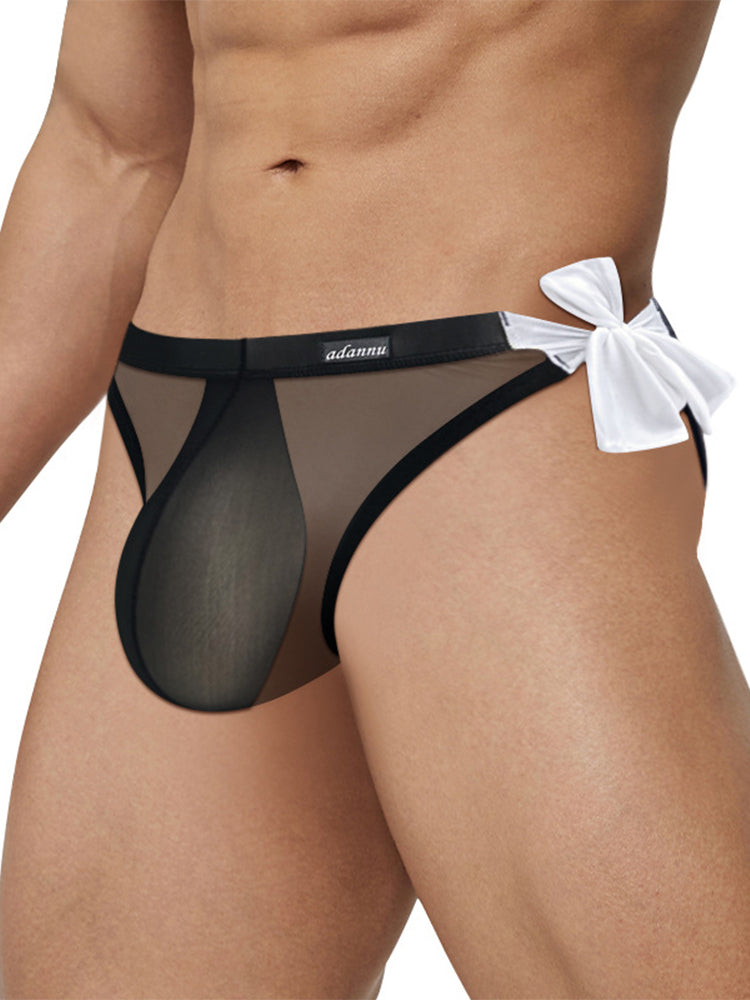 Men's Sexy Translucent Lace-up Briefs with Unfastened U-shaped Large Pouch | dmunderwear detail image 19
