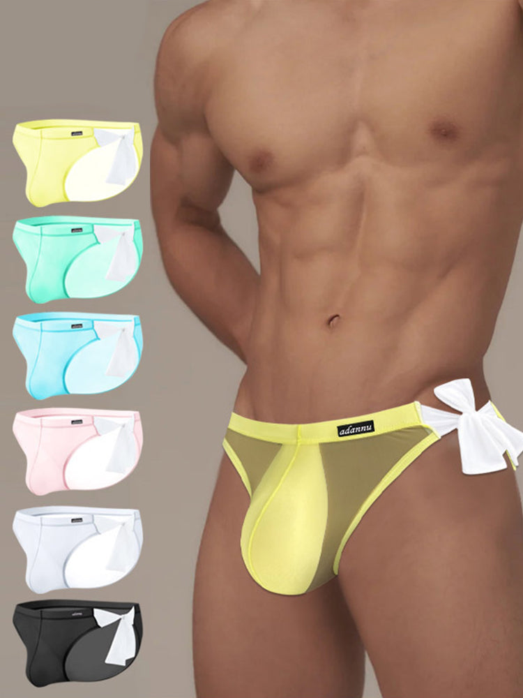 Men's Sexy Translucent Lace-up Briefs with Unfastened U-shaped Large Pouch | dmunderwear detail image 3