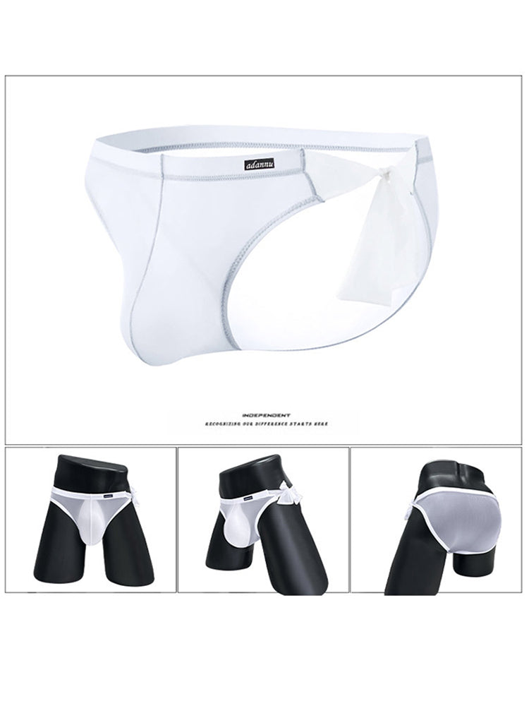 Men's Sexy Translucent Lace-up Briefs with Unfastened U-shaped Large Pouch | dmunderwear detail image 4