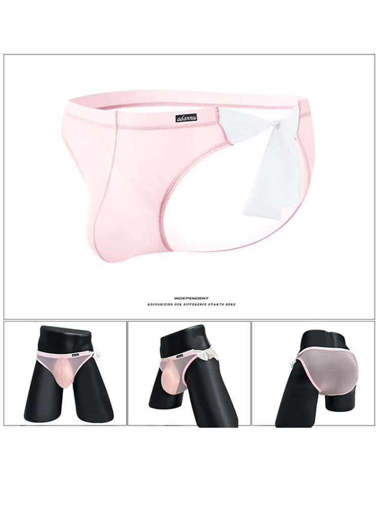 Men's Sexy Translucent Lace-up Briefs with Unfastened U-shaped Large Pouch | dmunderwear detail image 5