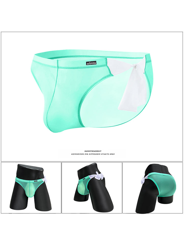 Men's Sexy Translucent Lace-up Briefs with Unfastened U-shaped Large Pouch | dmunderwear detail image 6