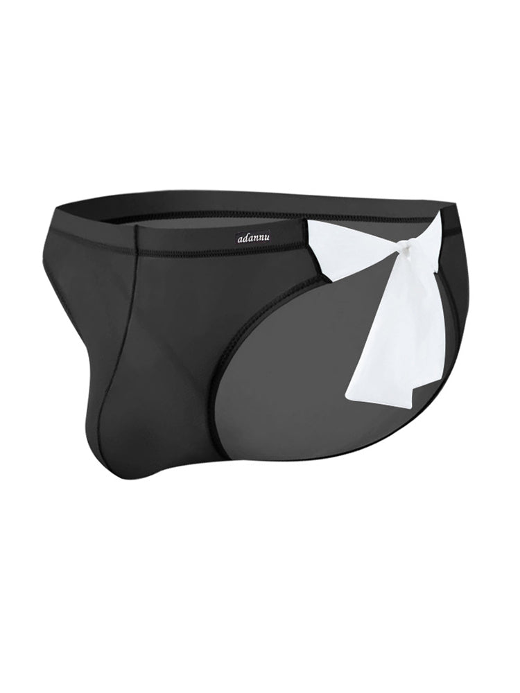 Men's Sexy Translucent Lace-up Briefs with Unfastened U-shaped Large Pouch | dmunderwear detail image 8