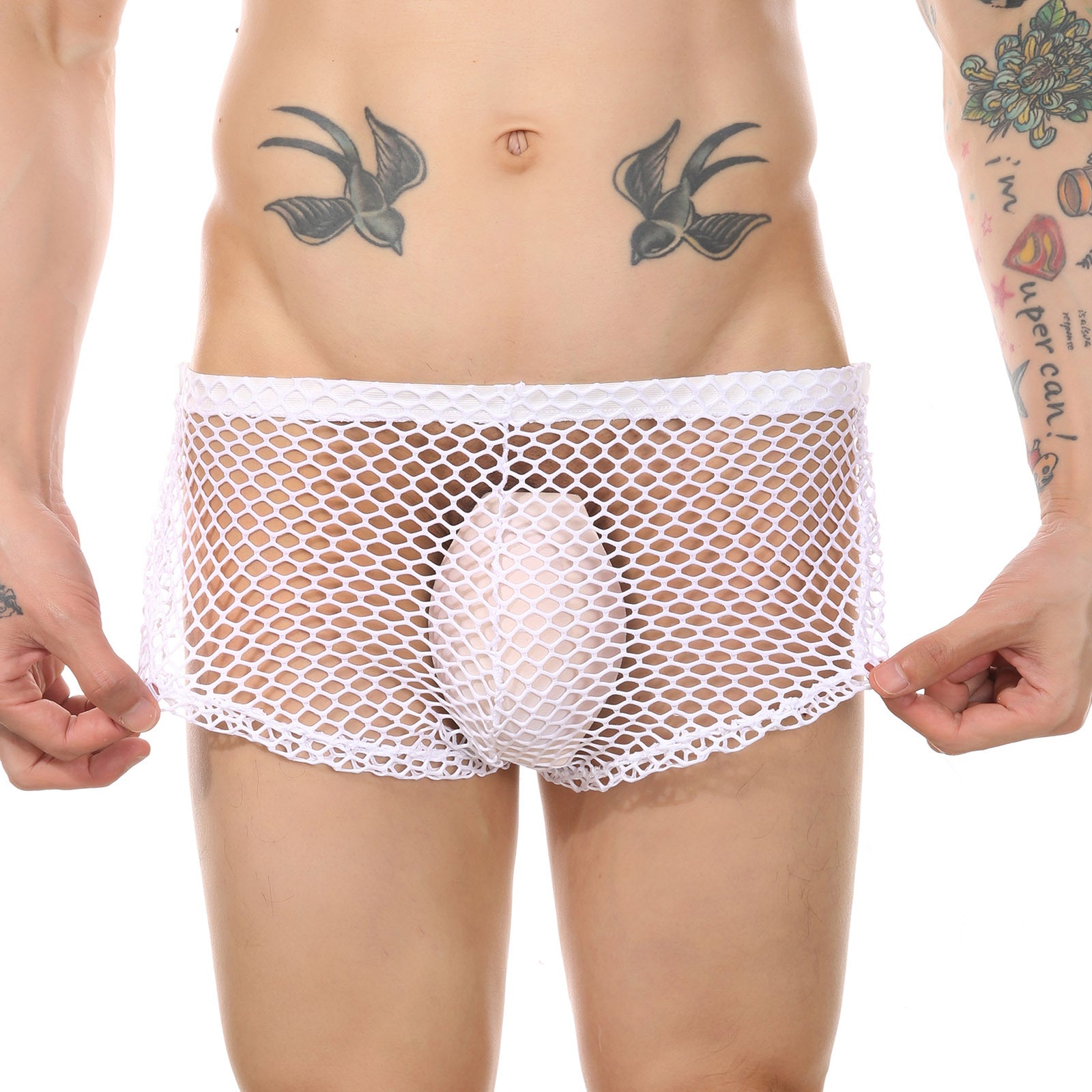 Men's sexy underwear big mesh button-side slit boxers sexy pants | dmunderwear detail image 19
