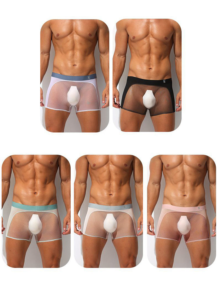 Men's Sheer Elegance Mesh Panels Breathable One-Piece Seamless Trunks | dmunderwear detail image 18