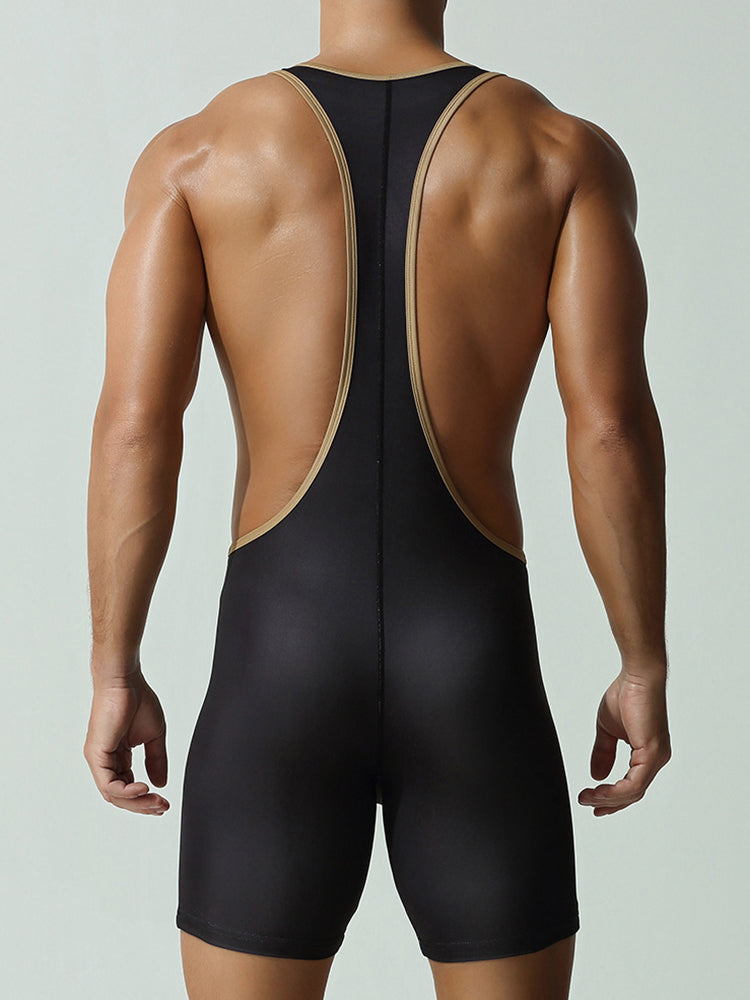 Men's Soft-Touch Solid Color Movement-Friendly Zero-Irritation Wrestling Singlet Bodysuit | dmunderwear detail image 11