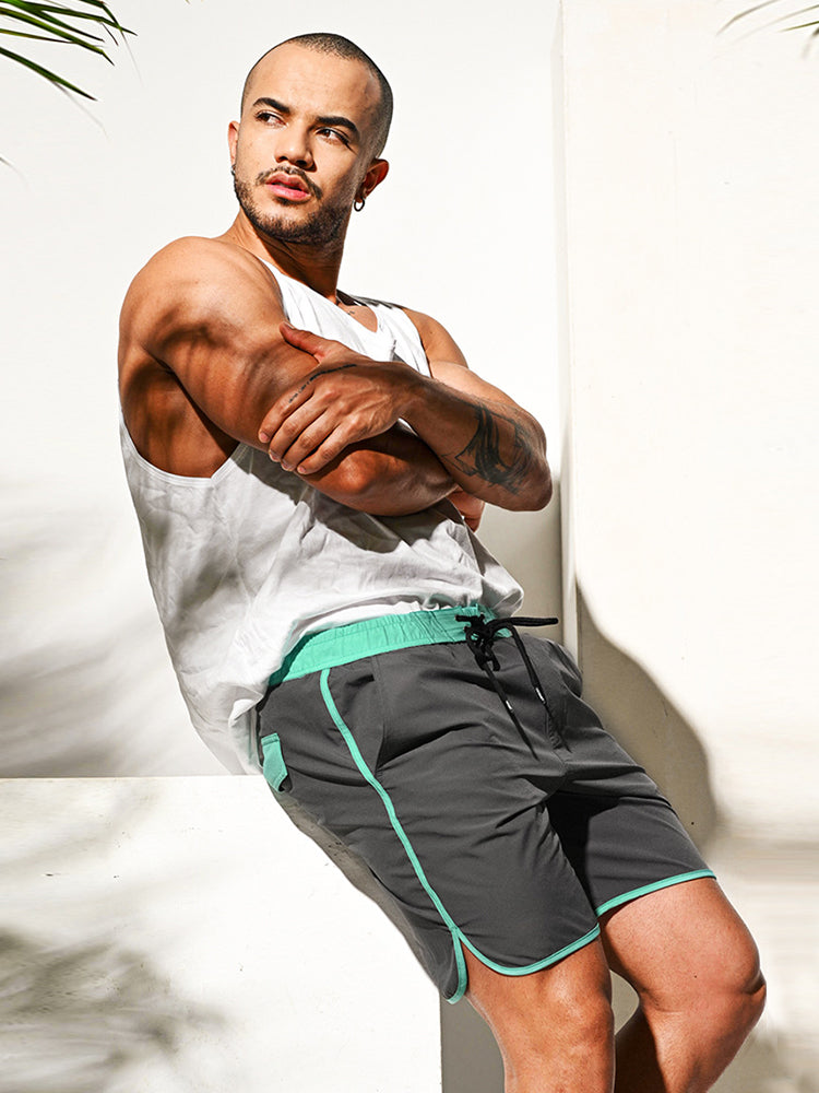 Men's Solid-Colored Breathable Mesh Board Shorts | dmunderwear detail image 5